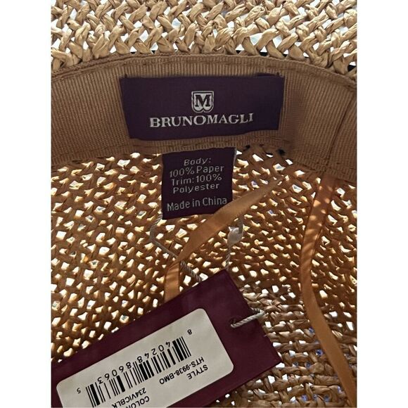 NWT $125 Bruno Magli Logo Open Weave Ribbon Band Paper Fedora Sun Hat unisex - Picture 12 of 15